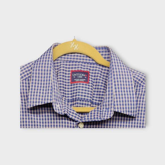 Mens UNTUCKit Stretchy Blue Plaid Long Sleeve Button Up Size Large - Picture 4 of 5